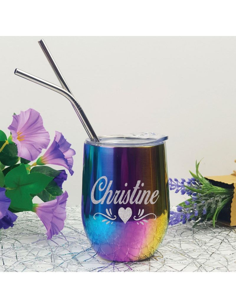 Personalised Rainbow Tumbler Stemless Wine Glass