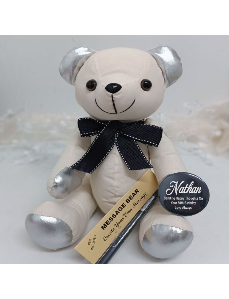50th Birthday Signature Bear Black Bow