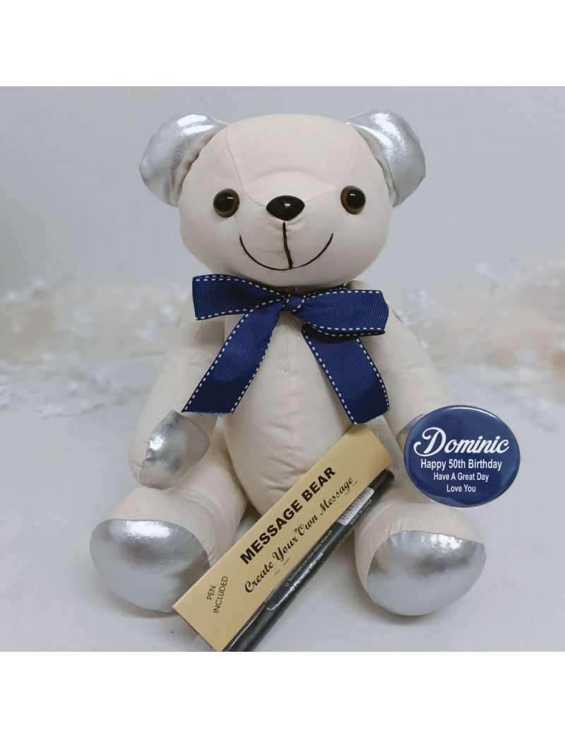 50th Birthday Signature Bear Blue Bow