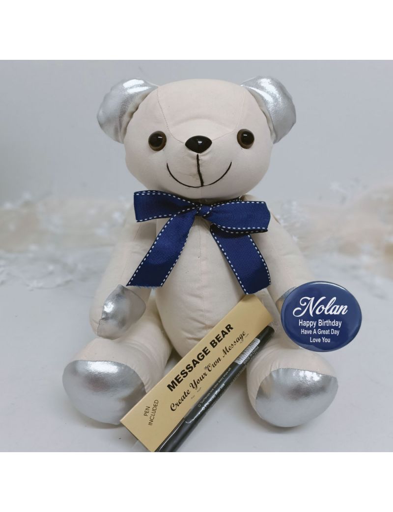 Personalised Birthday Signature Bear Blue Bow
