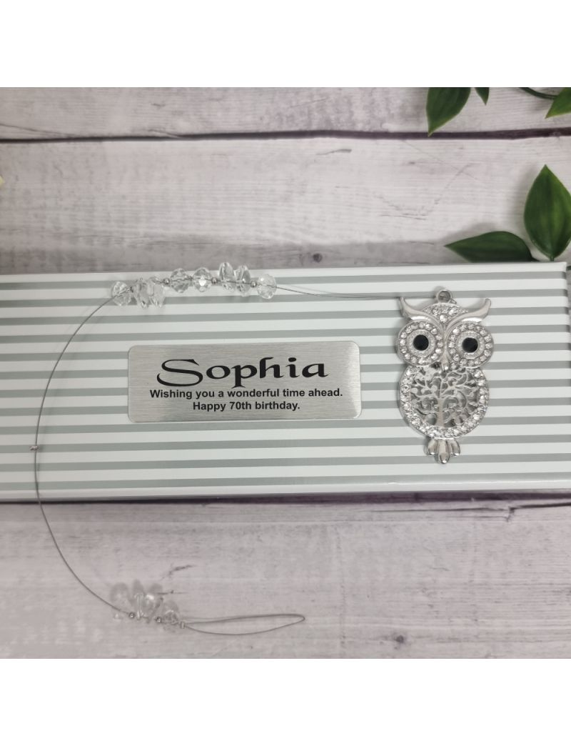 70th Birthday Diamante Owl Suncatcher