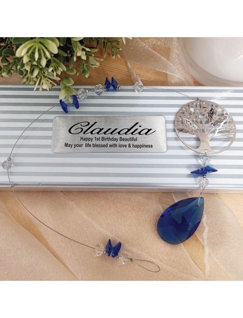 1st Birthday Tree of Life Suncatcher- Blue