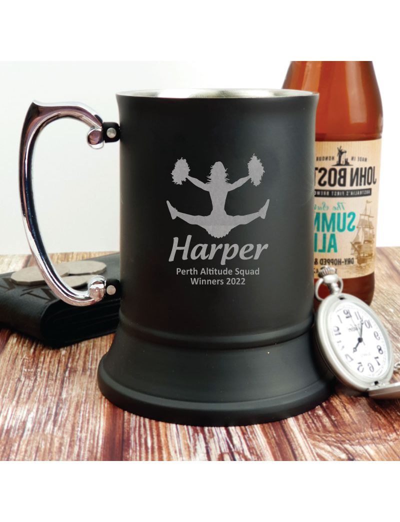 Cheer Coach Engraved Personalised Black Beer Stein Mug