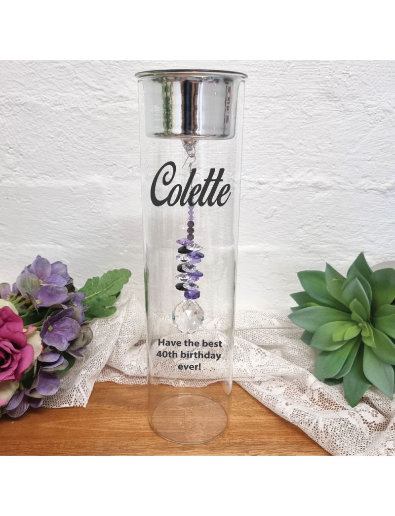 40th Birthday Candle Holder with Purple Suncatcher