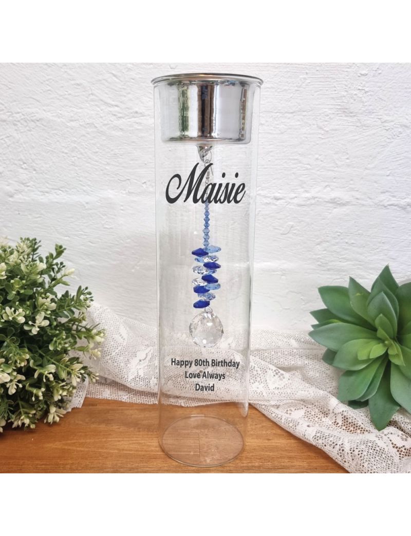80th Birthday Candle Holder with Sapphire Suncatcher