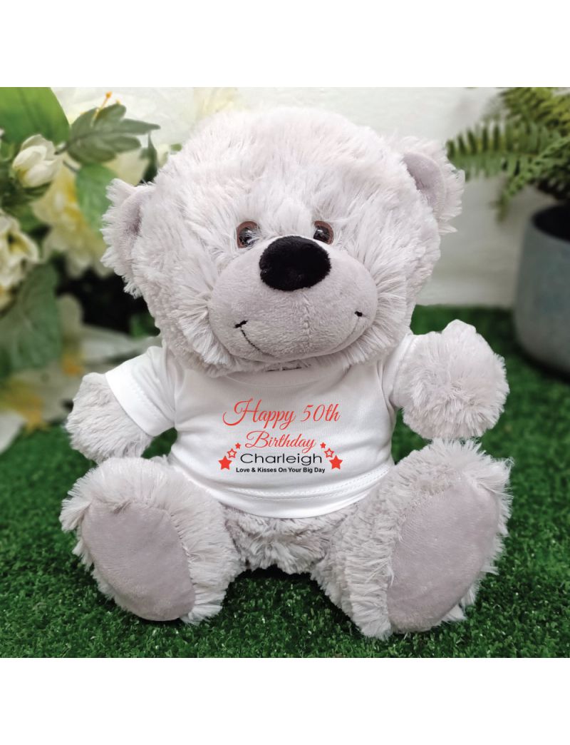 Personalised 50th Birthday Bear Grey Plush