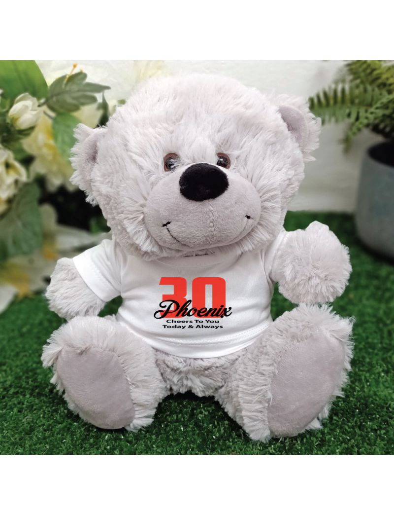 30th Teddy Bear Grey Personalised Plush