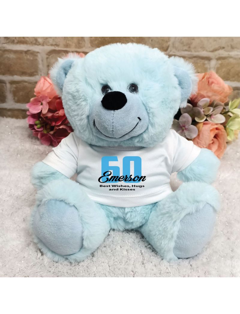 Personalised 60th Birthday Teddy Bear Light Blue