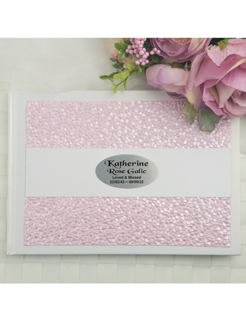 Memorial Funeral Guest Book Keepsake Album- Pink Pebble