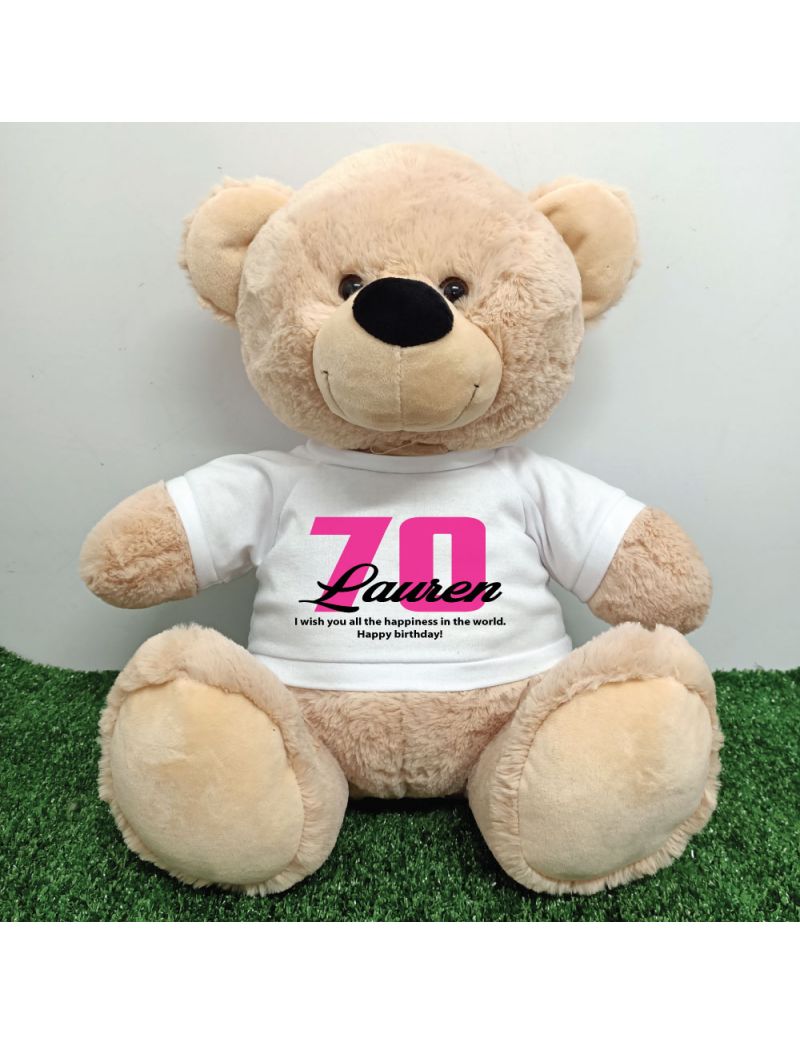 70th Birthday Bear with T-Shirt 40cm Cream