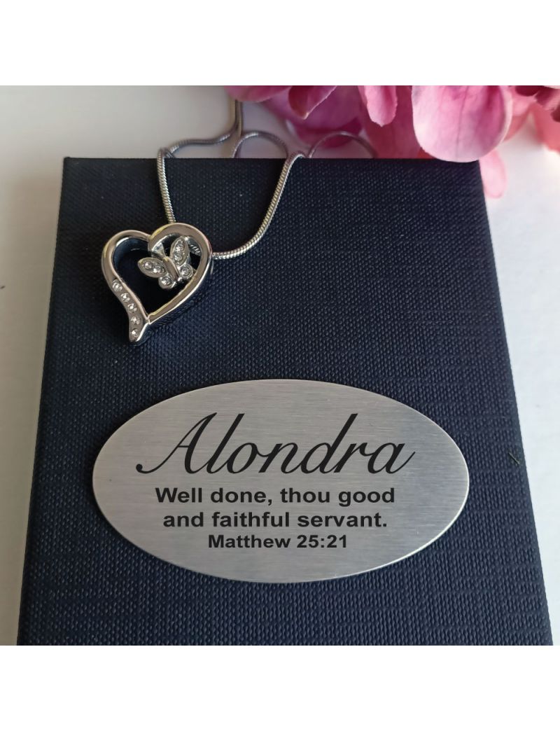 Butterfly Heart Urn Cremation Ash Necklace In Personalised Box
