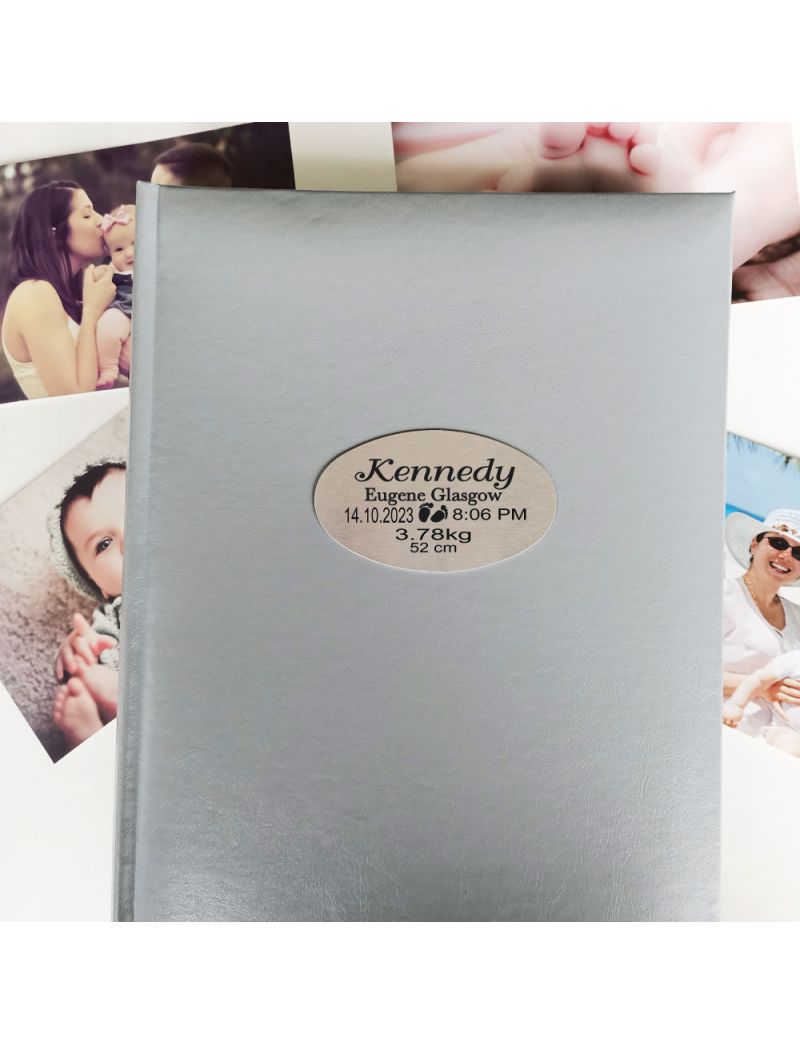 Personalised Baby Birth Details Album 300 Photo Silver