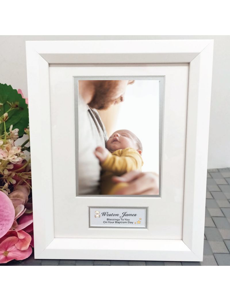 Baptism  Photo Frame White Wood 4x6 Photo