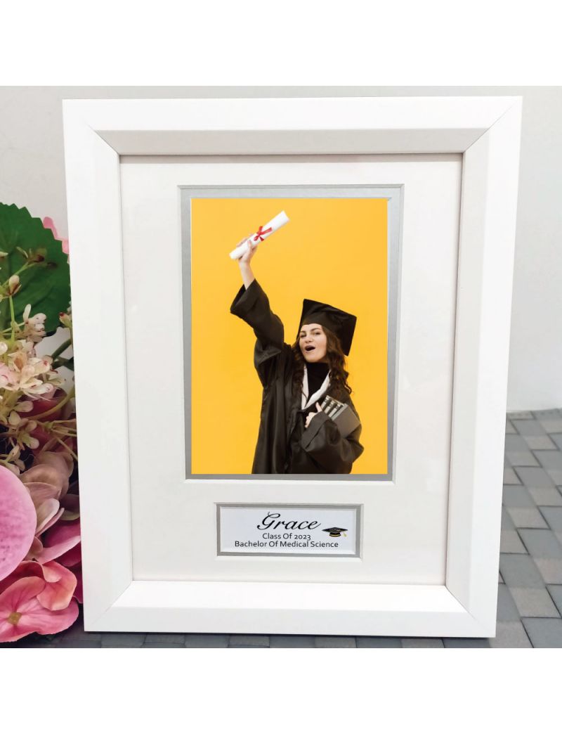 Graduation Photo Frame White Wood 4x6 Photo