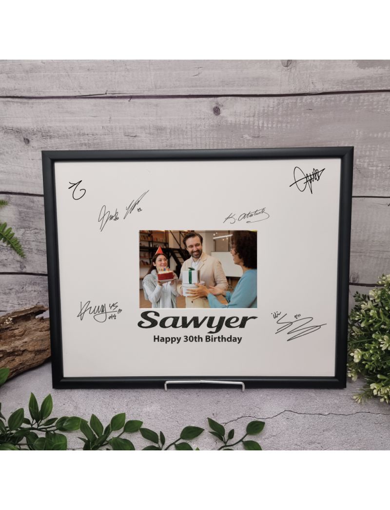 30th Birthday  Signature Frame  Black Glitter 4x6 Photo