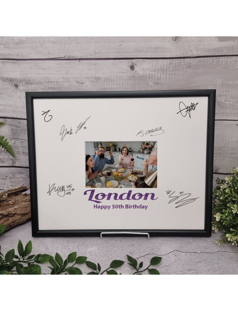 50th Birthday  Signature Frame Black Glitter 4x6 Photo
