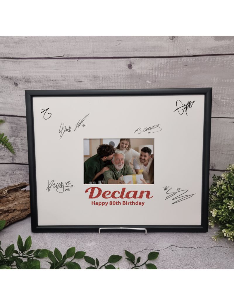 80th Birthday Signature Frame Black Glitter 4x6 Photo