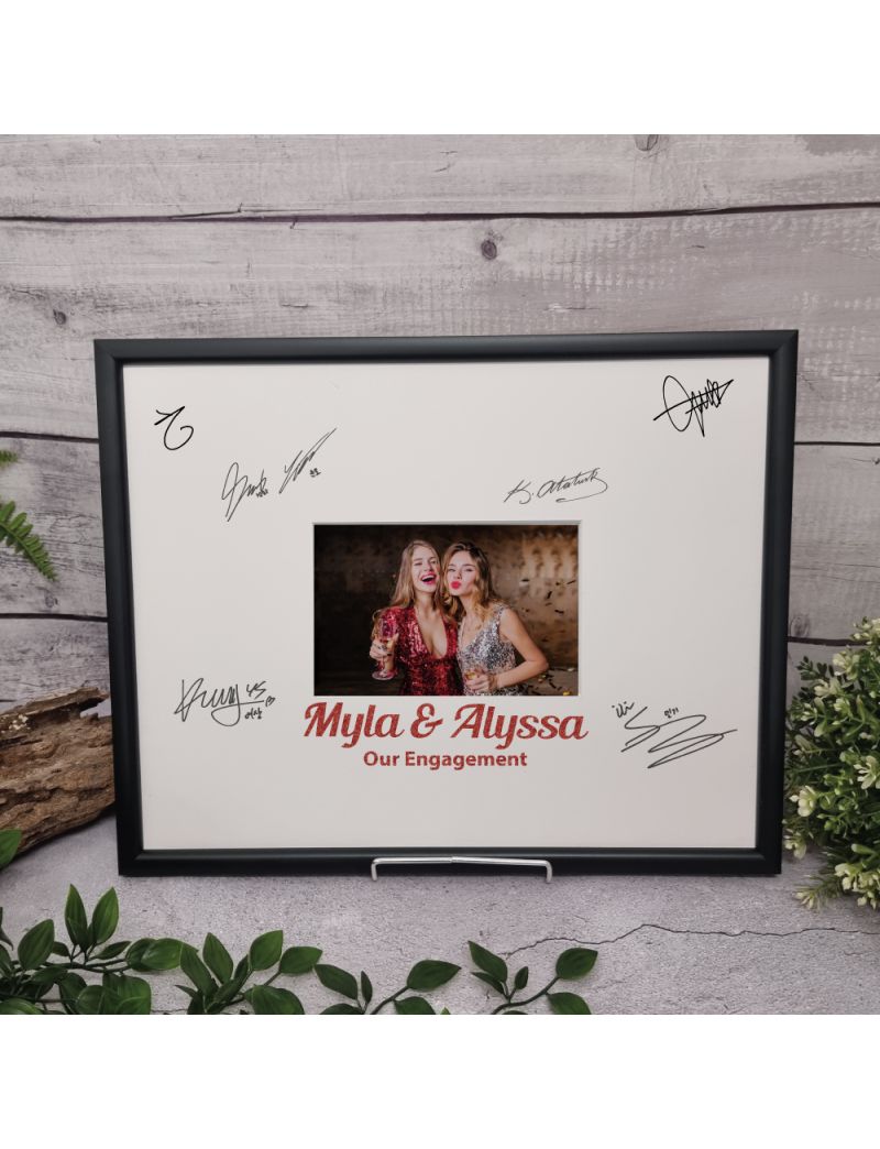 Engagement Signature Frame Black Glitter 4x6 Photo