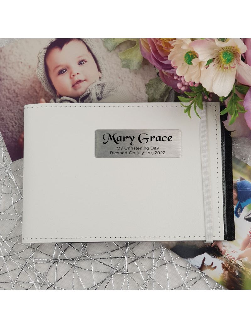 Personalised Christening Baby Brag Photo Album - White