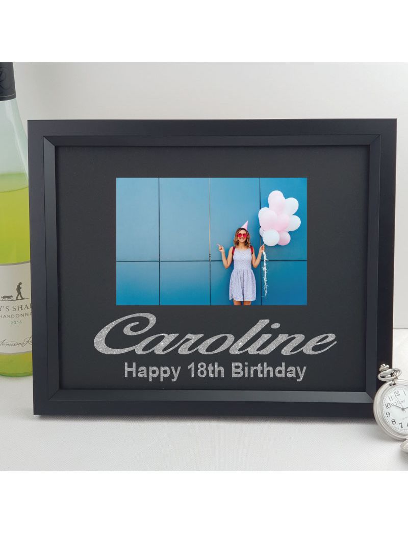 18th Birthday Personalised Photo Frame 4x6 Glitter Black