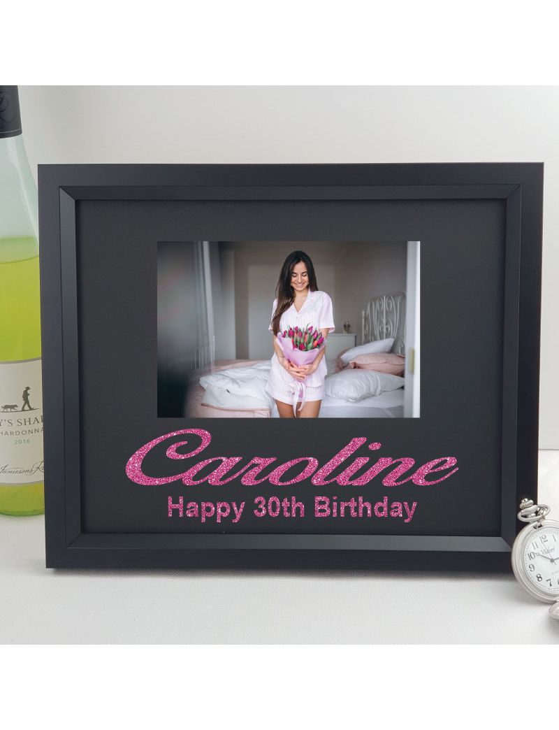 30th Birthday Personalised Photo Frame 4x6 Glitter Black
