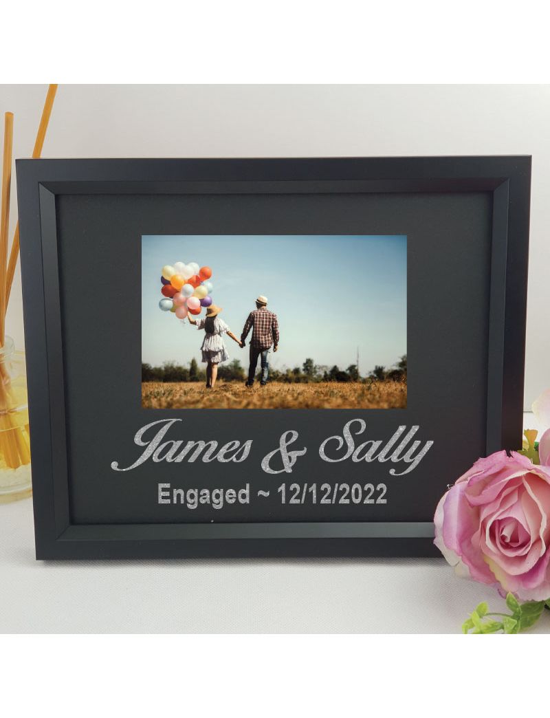 Engagement Personalised Photo Frame 4x6 Glitter Black