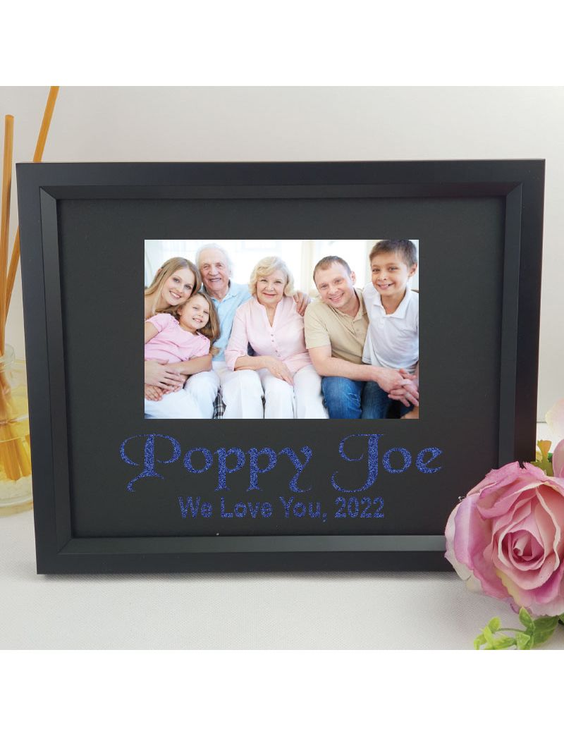 Poppy Personalised Photo Frame 4x6 Glitter Black