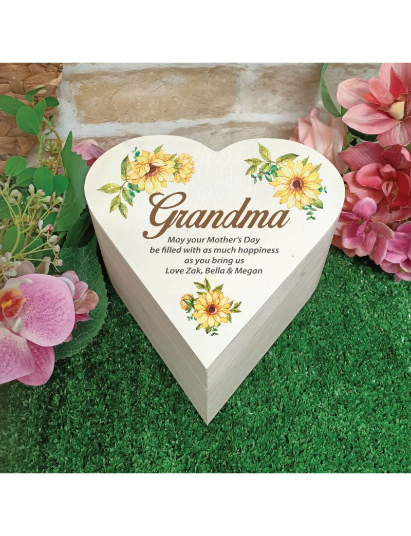 Grandma Wooden Heart Gift Box - Sunflower