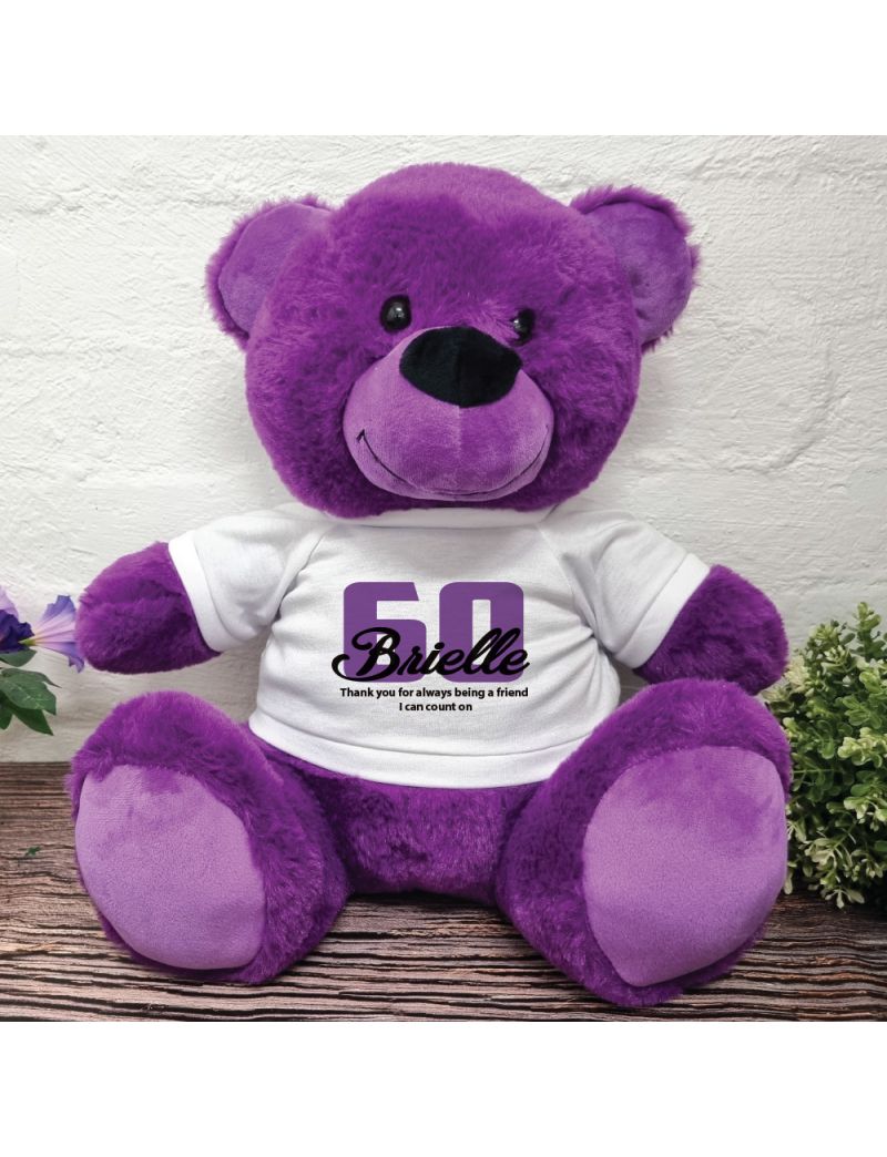 60th Birthday Personalised Bear with T-Shirt Purple 40cm