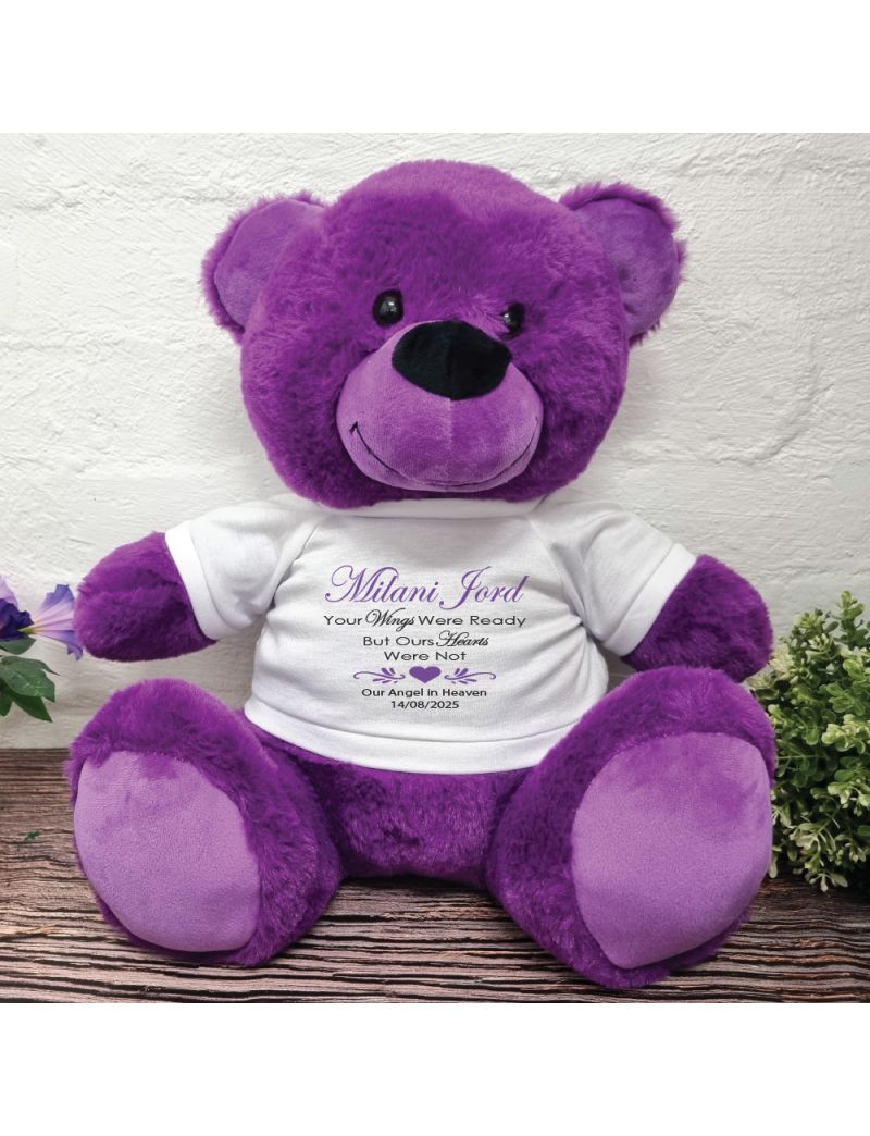 Personalised Memorial Teddy Bear Purple 40cm