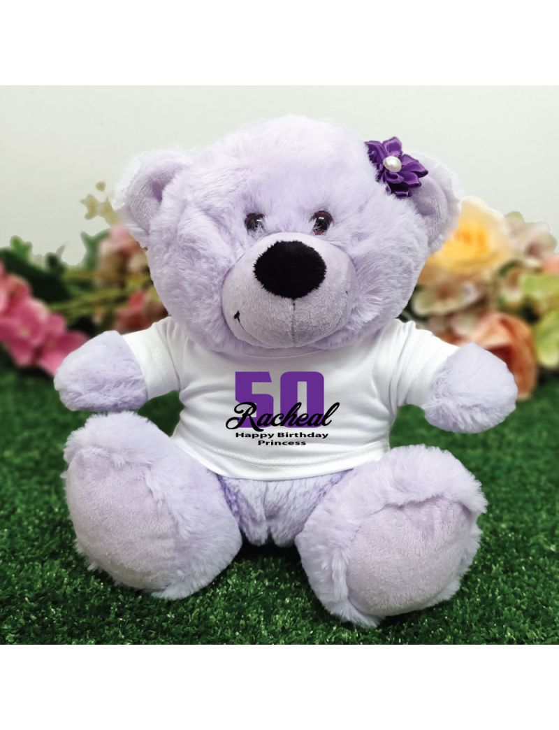50th Birthday Personalised Teddy Bear Lavender Plush