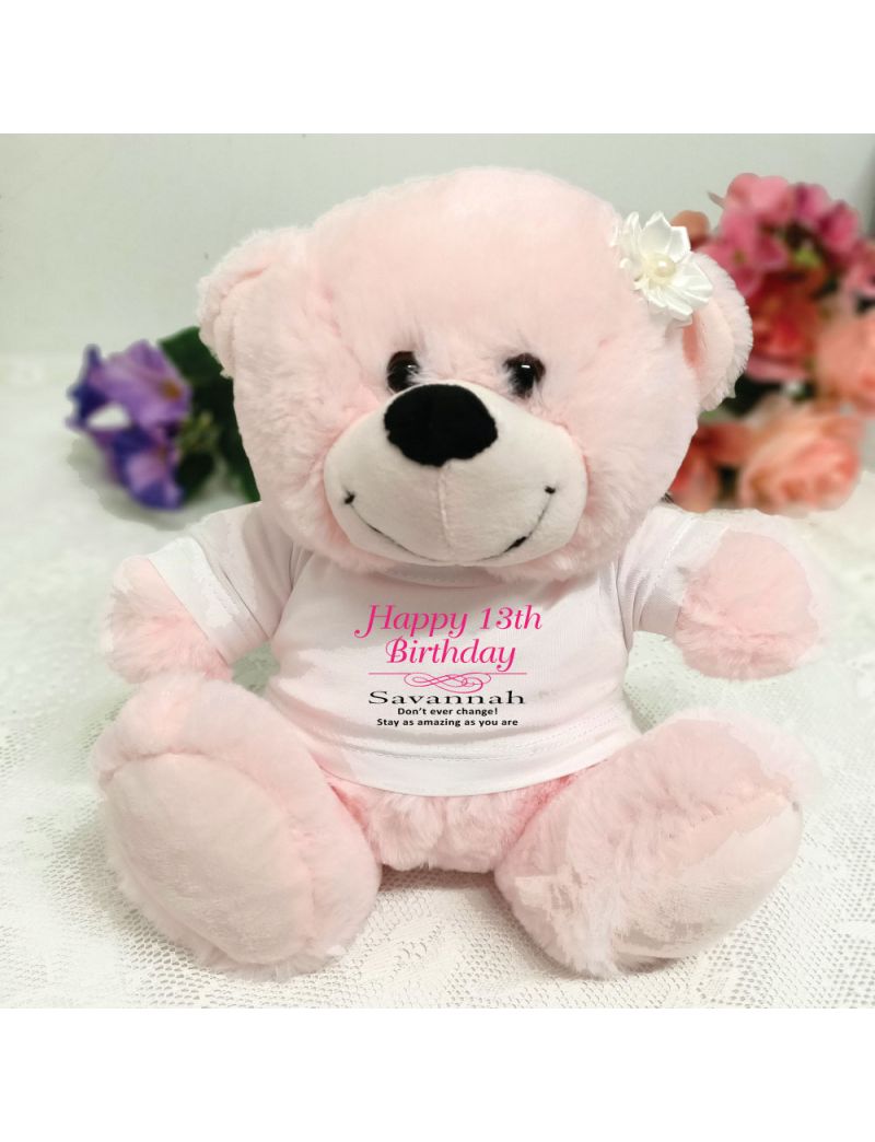 Personalised 13th Birthday Bear Light Pink Plush