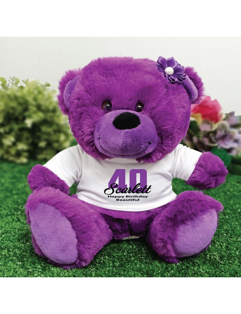 Personalised 40th Birthday Teddy Bear Plush Purple