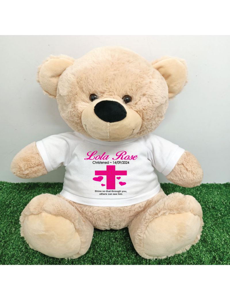 Christening Personalised T-Shirt Bear 40cm Cream