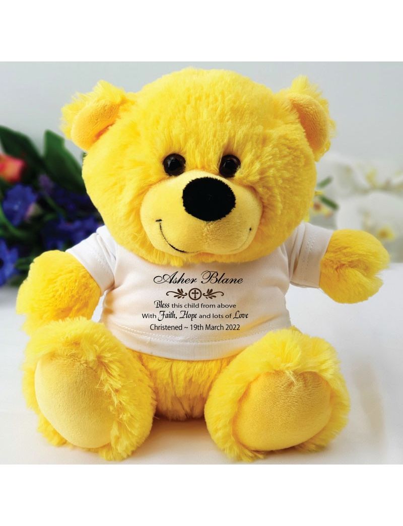 Personalised Christening Teddy Bear - Yellow