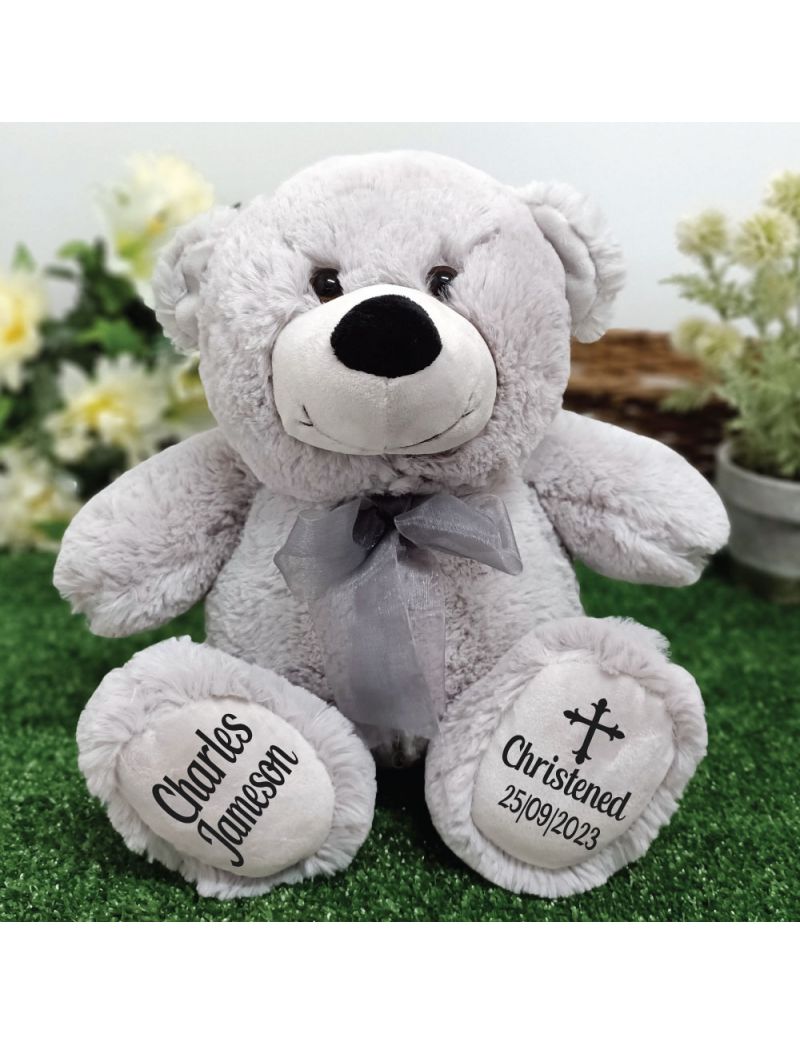 Christening Personalised Teddy Bear 30cm Grey