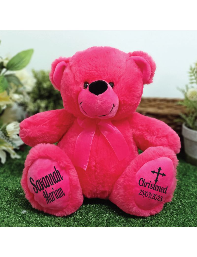 Christening Personalised Teddy Bear 30cm Hot Pink