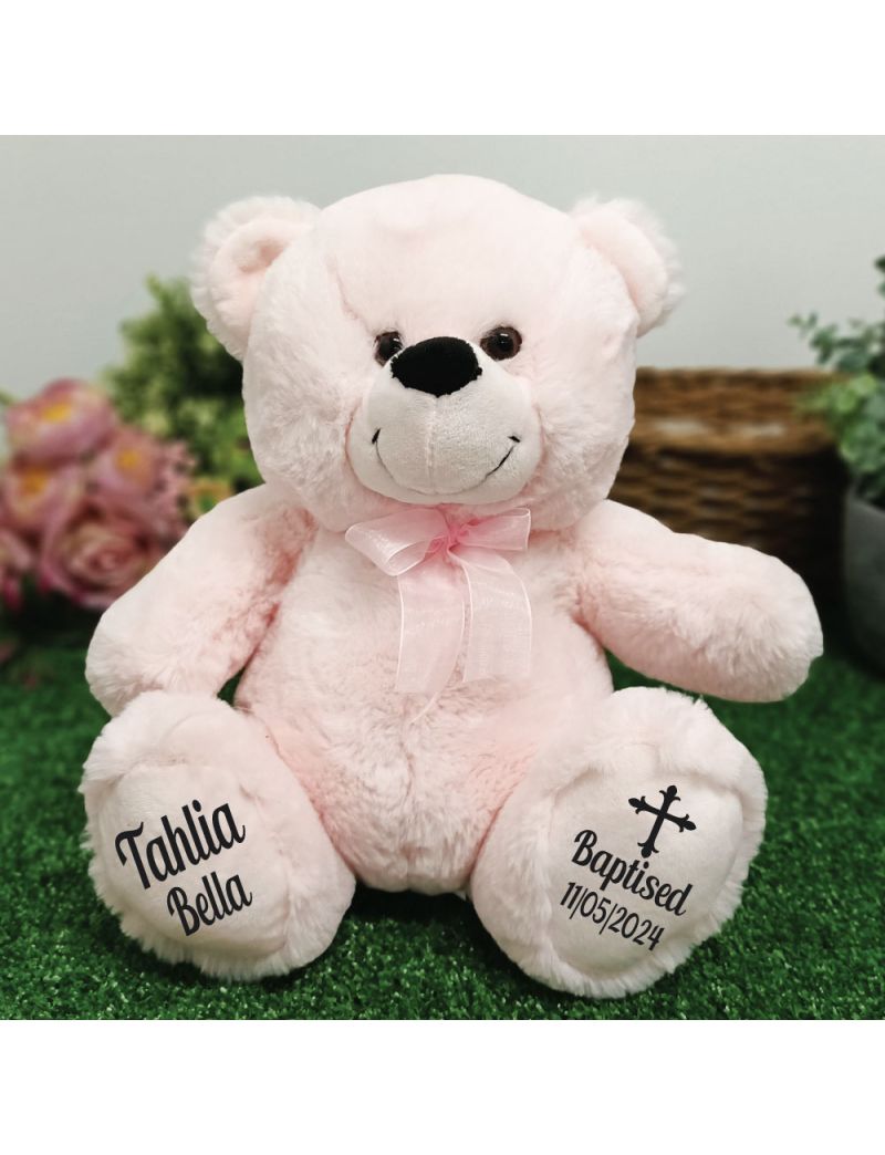 Baptism Personalised Teddy Bear 30cm Light Pink