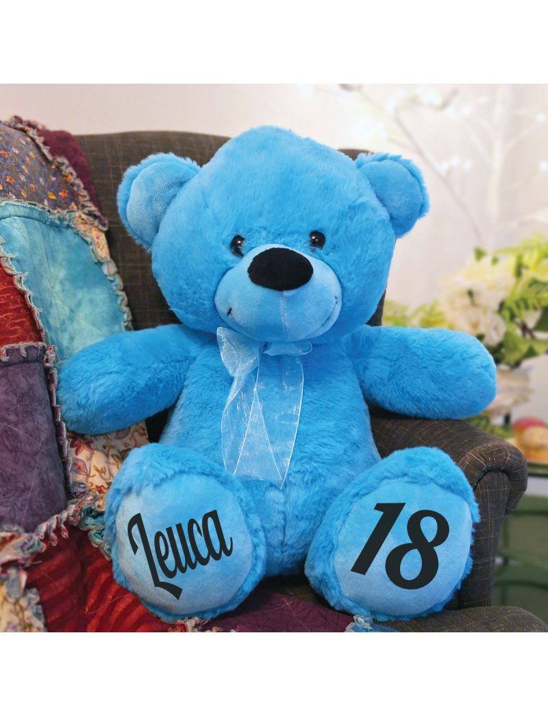 Personalised 18th Birthday Teddy Bear 40cm Plush Bright Blue
