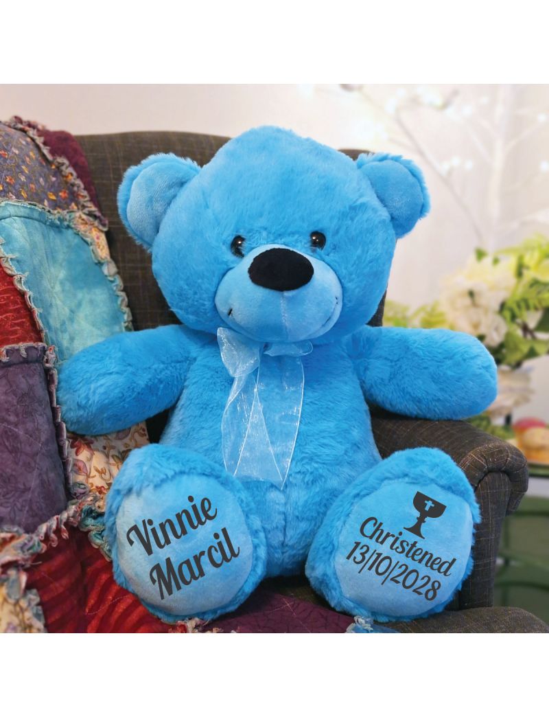 Christening Teddy Bear 40cm Bright Blue