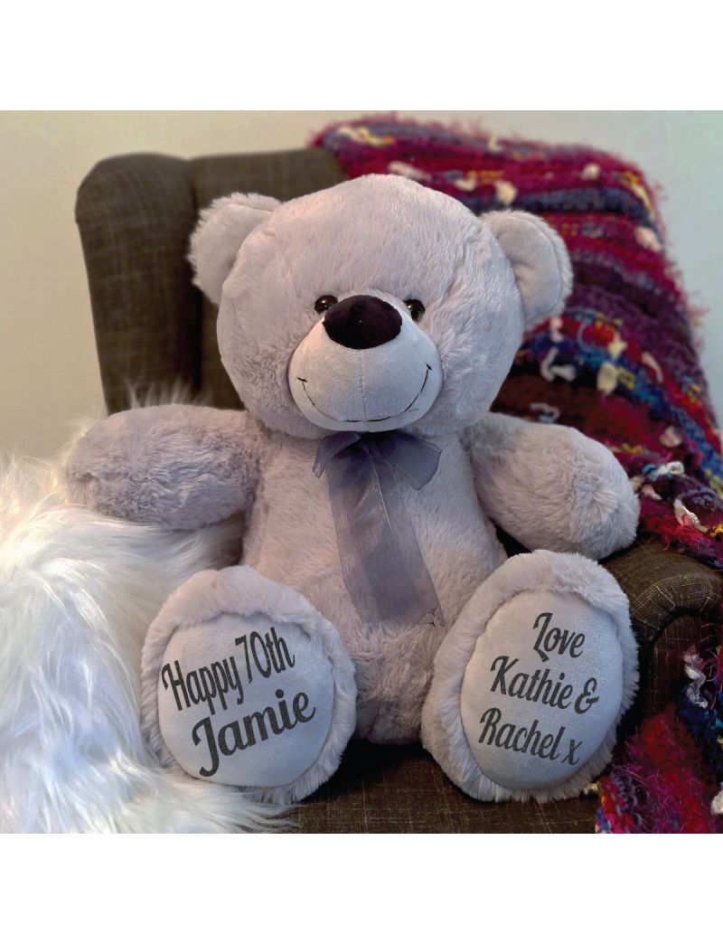 Personalised 70th Birthday Teddy Bear 40cm Plush Grey