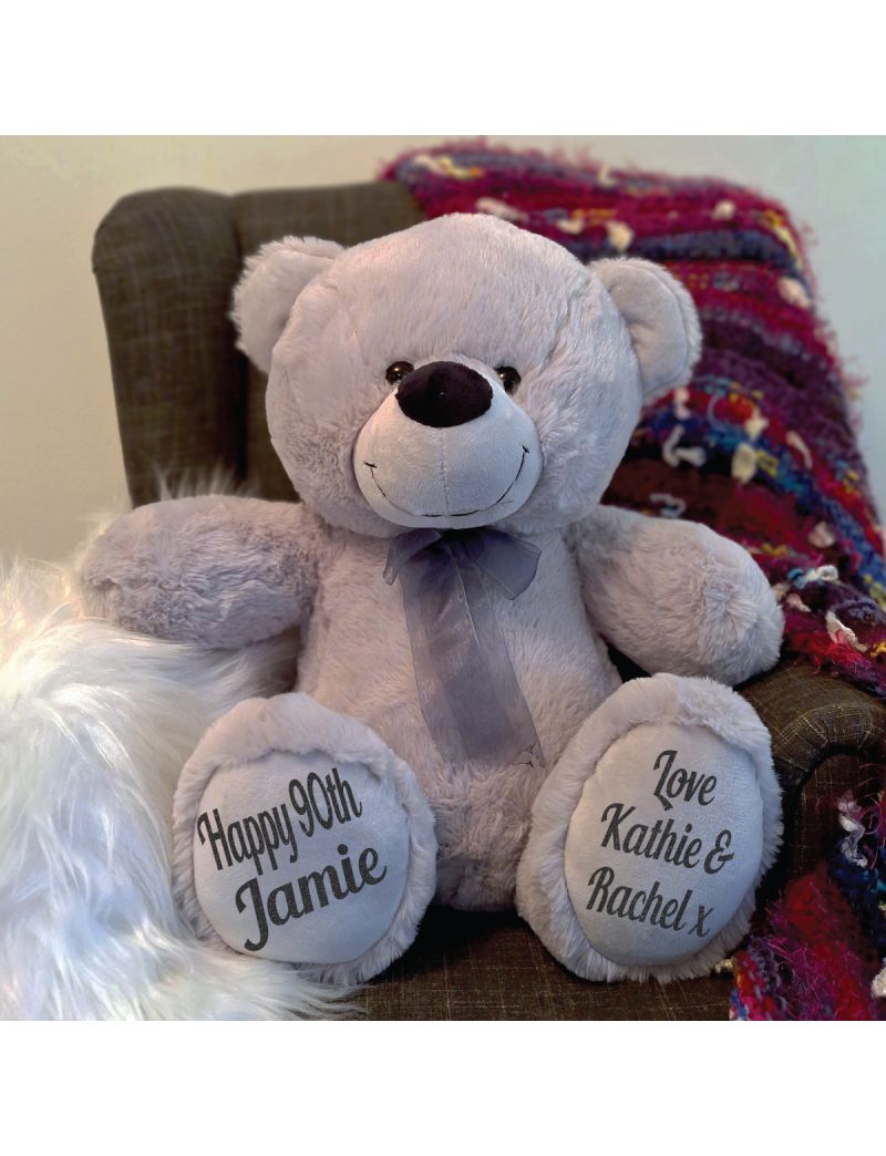 Personalised 90th Birthday Teddy Bear 40cm Plush Grey