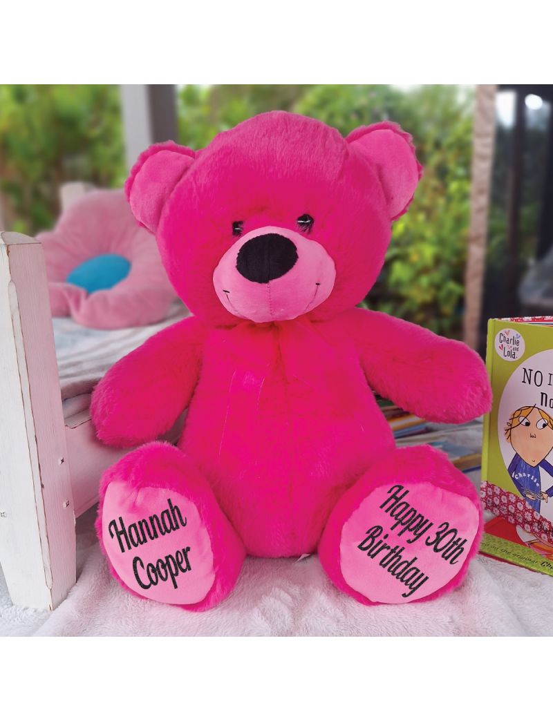 Personalised 30th Birthday Teddy Bear 40cm Plush Hot Pink