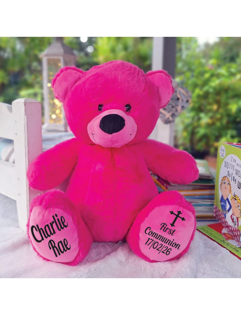 Communion Personalised Teddy Bear 40cm Hot pink