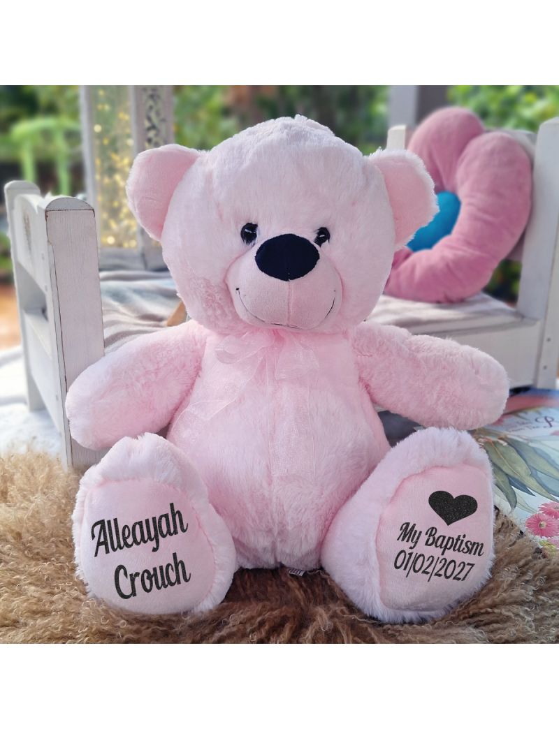 Baptism Personalised Teddy Bear 40cm Light Pink