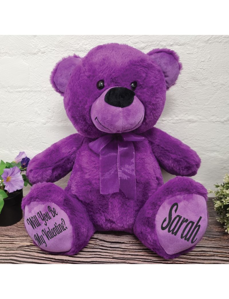 Valentines Day Teddy Bear 40cm Purple Plush