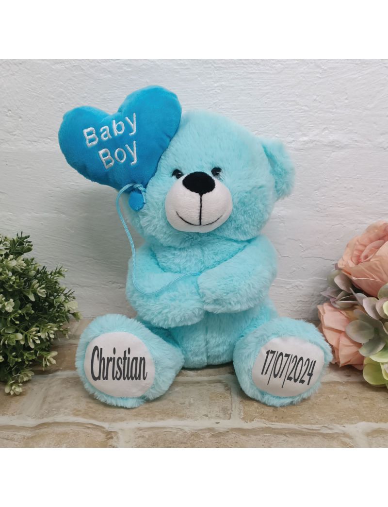 Personalised Baby Boy Bear With Balloon