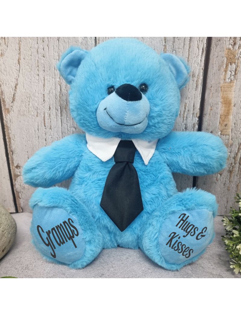 Blue Grandpa Bear with Black Tie 30cm
