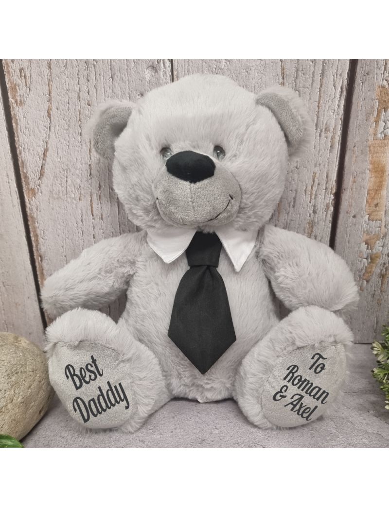 Grey Dad Bear with Black Tie 30cm