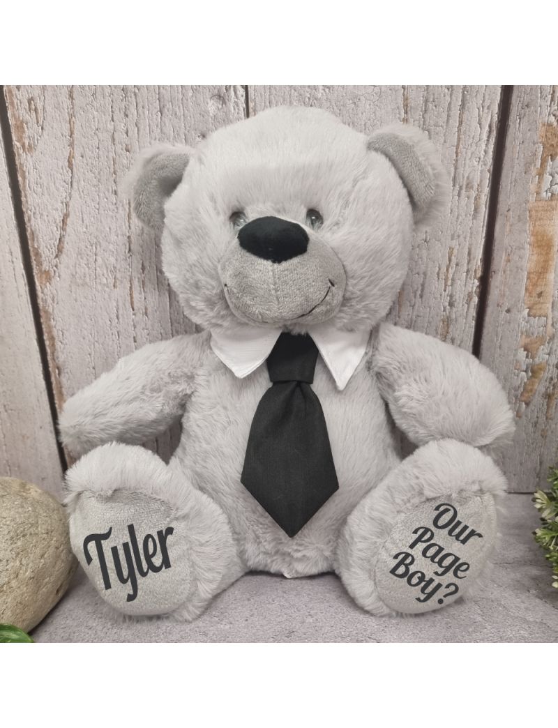 Grey Page Boy Bear with Black Tie 30cm